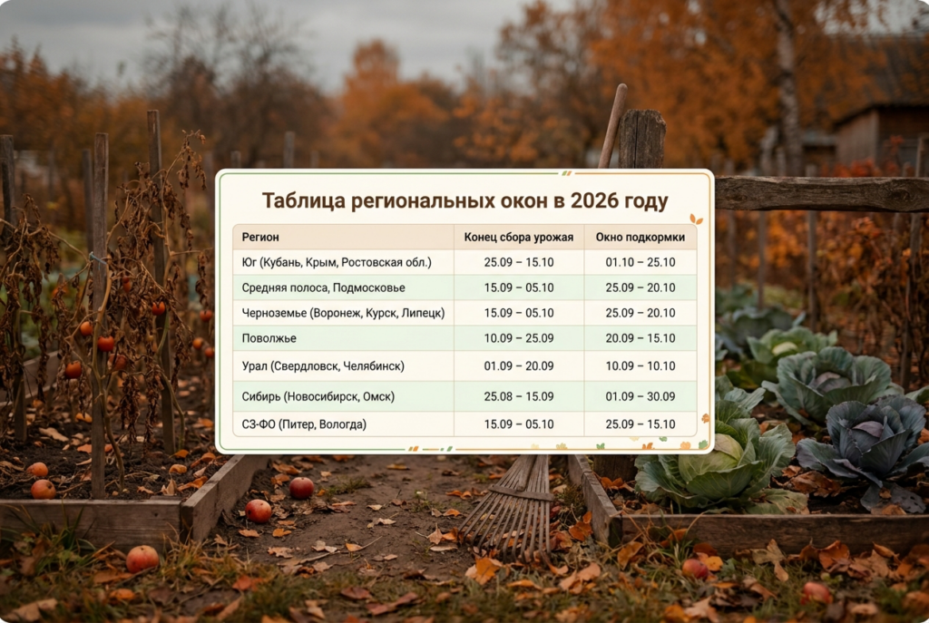 Таблица региональных окон для того, чтобы подкормить деревья и кустарники в 2026 году от 100ПОЛЕЗНО