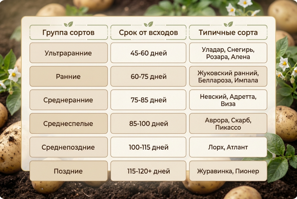 Таблица со сроками созревания картофеля по сортам от 100ПОЛЕЗНО