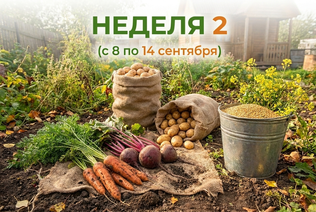 Неделя 2 (8–14 сентября) — массовая уборка корнеплодов и посев озимых сидератов