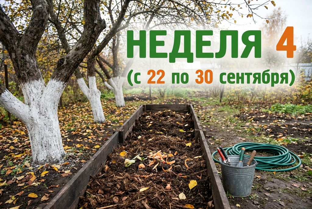 Неделя 4 (22–30 сентября) — завершение посадок, консервация теплицы и сада