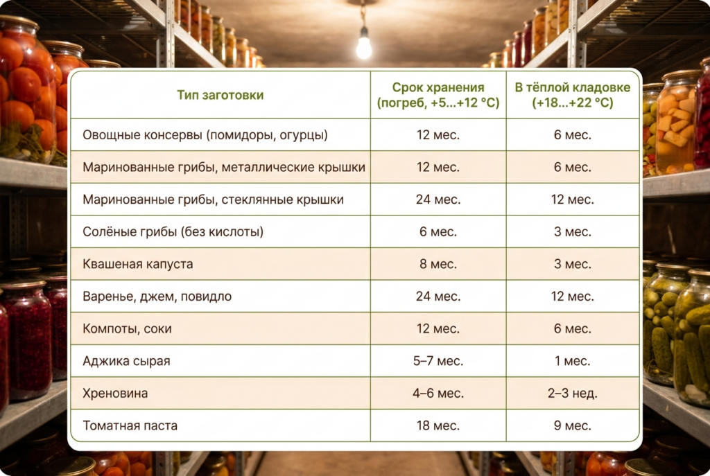 Таблица сроков хранения заготовок от 100ПОЛЕЗНО