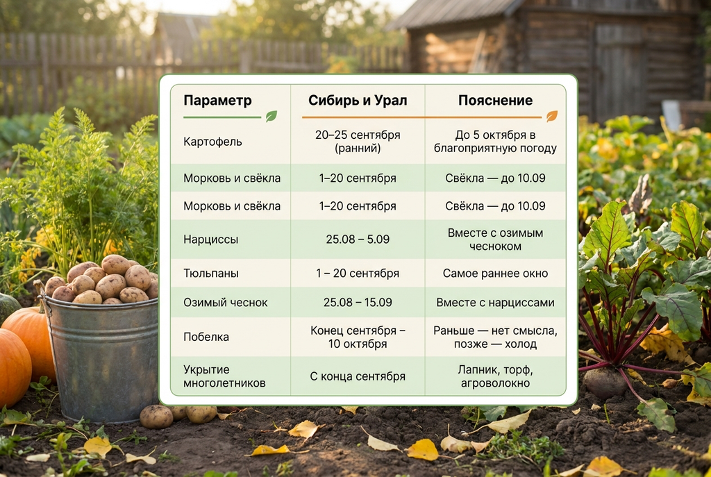 Сибирь и Урал (Новосибирск, Омск, Красноярск, Иркутск, Екатеринбург): таблица точных сроков для работ на огороде в сентябре по регионам. 100ПОЛЕЗНО
