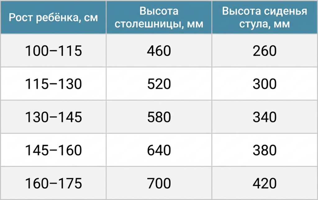 Эргономичные размеры рабочего стола для детей