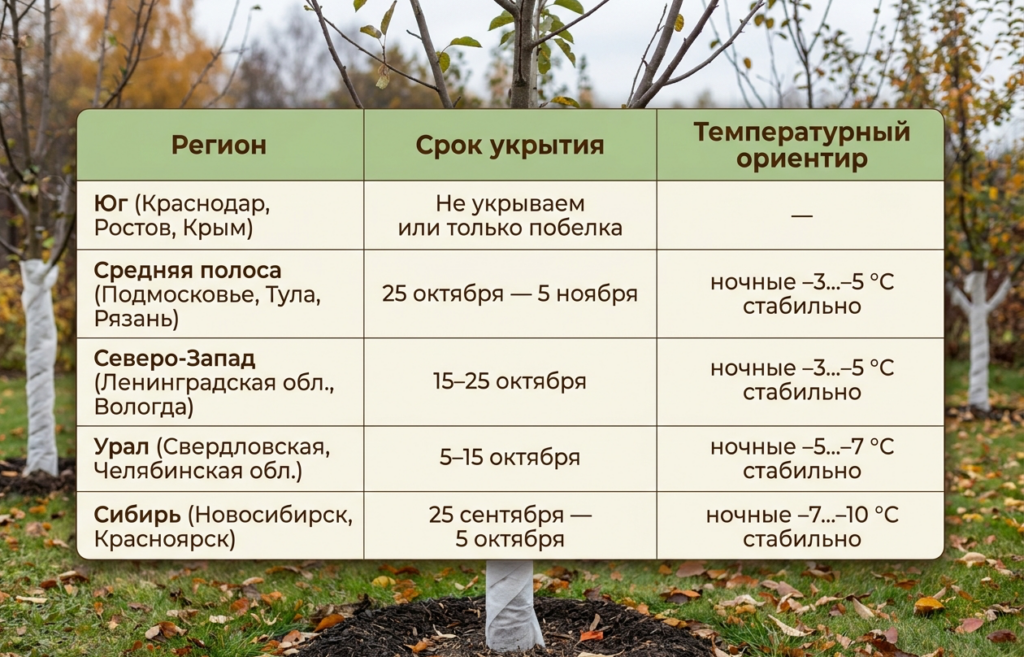 Таблица сроков укрытия молодых деревьев на зиму от 100ПОЛЕЗНО.