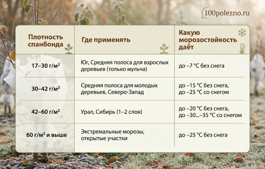 Таблица плотности спанбонда. 100ПОЛЕЗНО