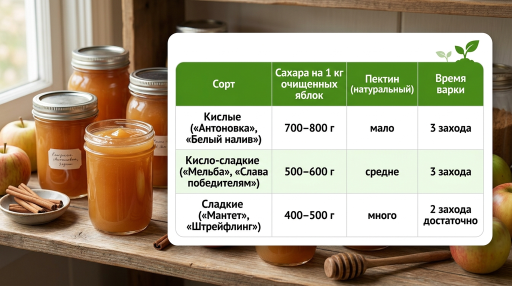 Пропорции сахара по сортам для приготовления яблочного джема: таблица от 100ПОЛЕЗНО