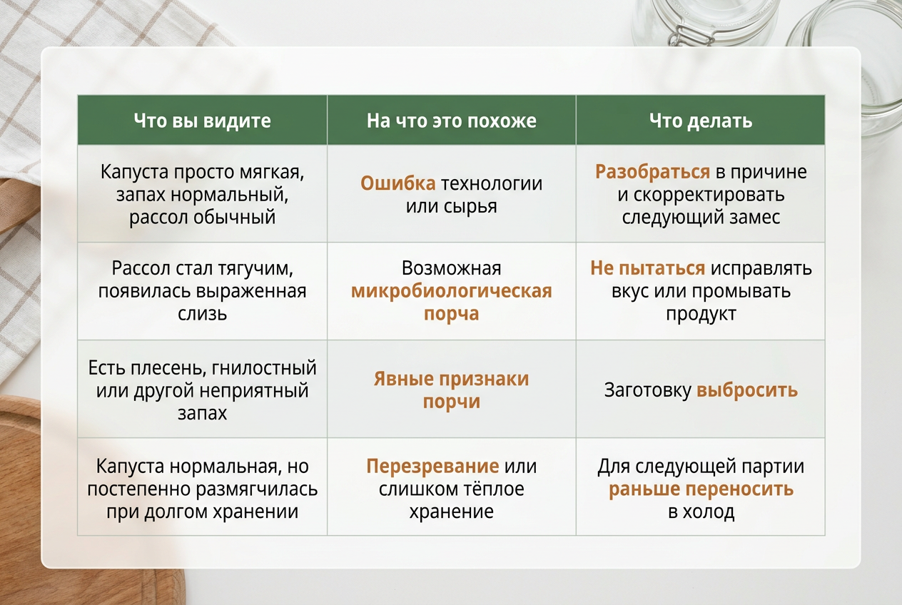 Как отличить мягкую квашеную капусту от признаков порчи