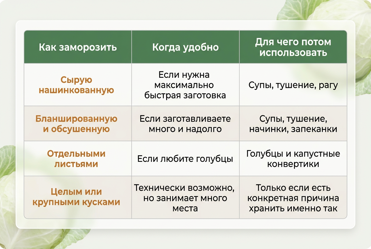 Способы заморозки белокочанной капусты и варианты использования