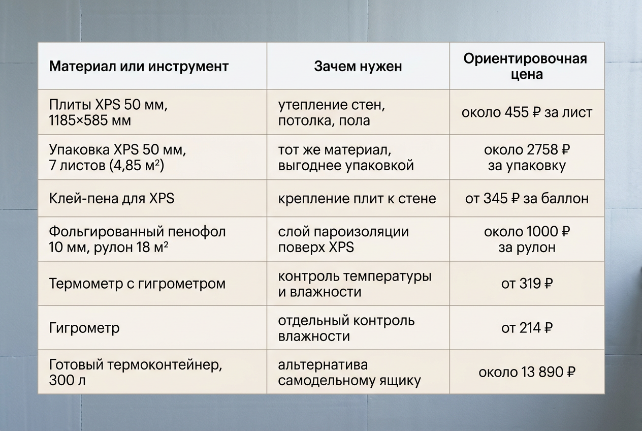 Таблица материалов и ориентировочных цен для утепления балкона