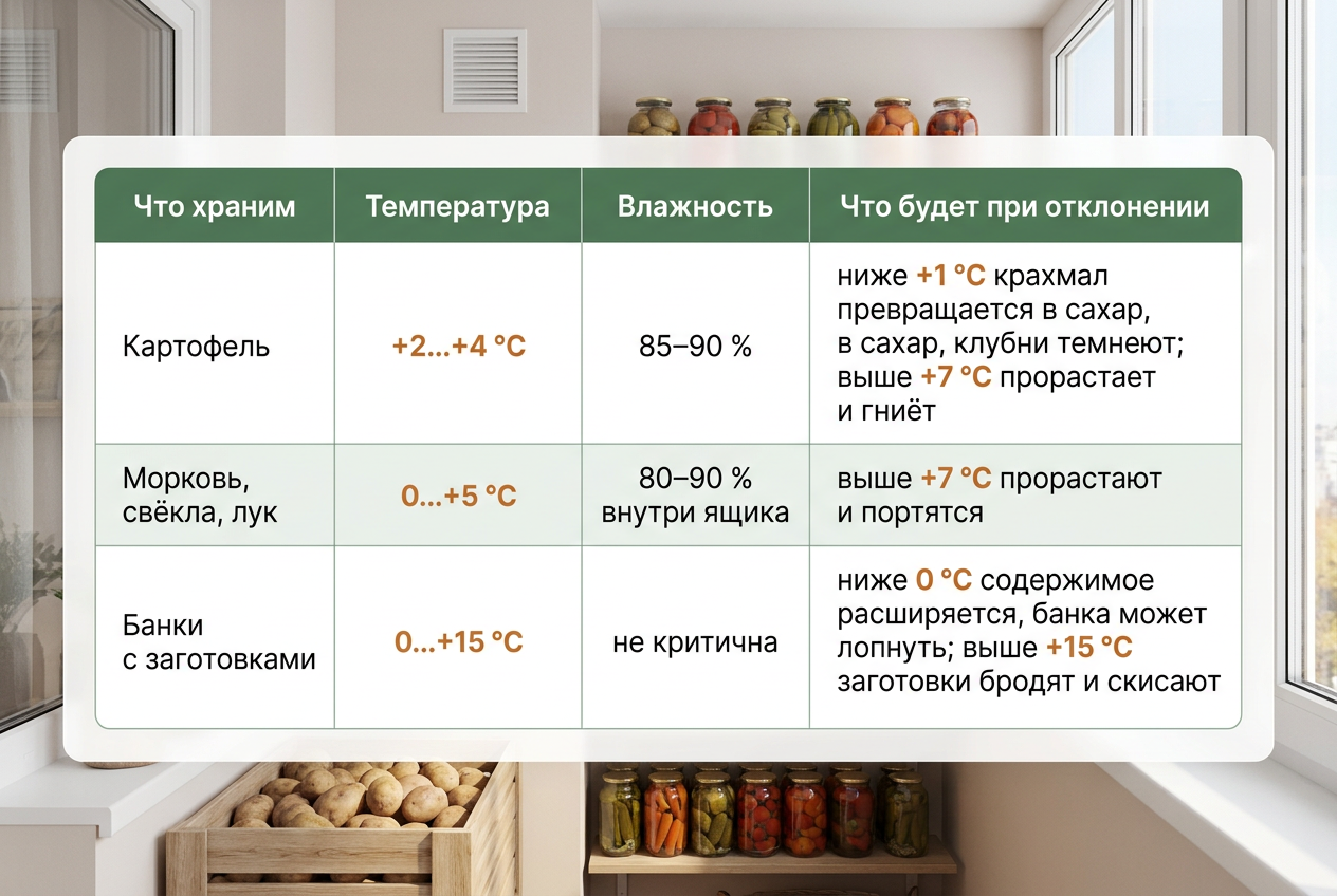 Таблица условий хранения картофеля, корнеплодов и домашних заготовок