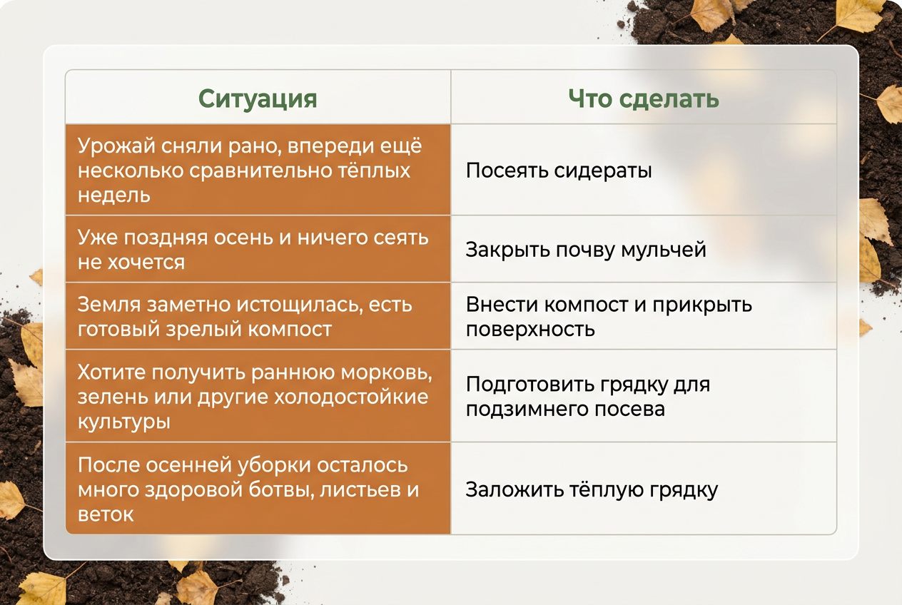 Варианты использования грядки после уборки урожая