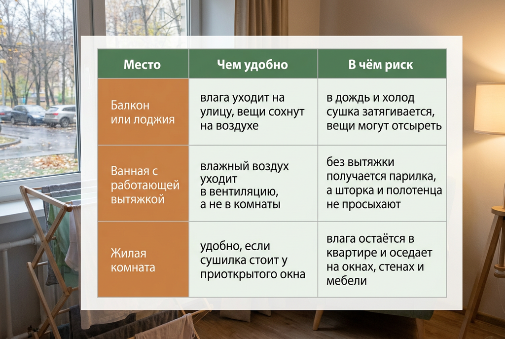 Как сушить бельё дома осенью: таблица от 100ПОЛЕЗНО.